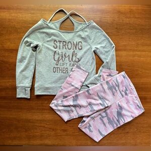 90 Degree baby Reflex Girls 2-Piece Set Top/Legging Pink Camp/ gray size 10